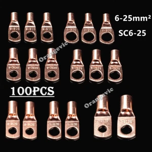 100PCS Battery Cable Lugs Copper Ring Crimp Terminals Electrical Wire Connectors - Picture 1 of 15