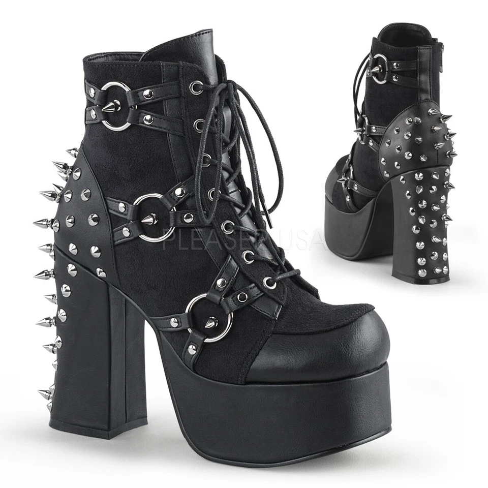 Botas de tornozelo femininas Black Spikes Studs góticas steampunk plataforma robusta demônia - Imagem 1 de 1