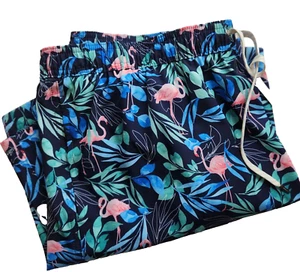 NEW Mens Size XXL Swim Trunks Shorts Tropical Flamingo Elastic Drawstring Fun - Picture 1 of 6