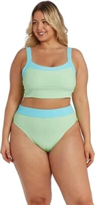 Cyn & Luca Women's Scoop Neck Swim Top Pistachio/Aqua 2X (TOP) - Picture 1 of 3