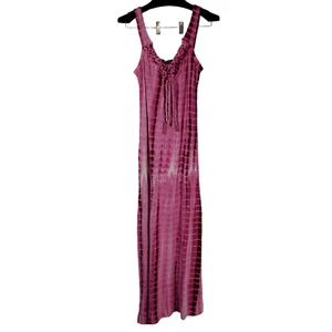 Spense Pink Tie-Dye Maxi Dress XL Square Grid V-Neck Tassel Sleeveless Stretch - Picture 1 of 5