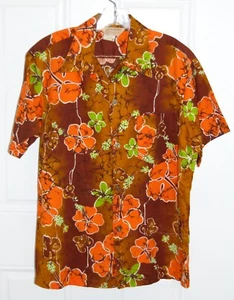 Vintage Royal Hawaiian Shirt Orange Flowers Barkcloth Large Matching Couple? #11 - Picture 1 of 3