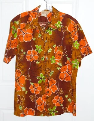 Camisa Hawaiana Real Vintage Flores Naranja Corteza Grande ¿Pareja a Juego? #11 Foto 1 de 3