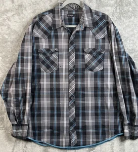 Tin Haul Men's Snap Long Sleeve Shirt XL PLaid Black, Blue, Gray & White - Picture 1 of 9
