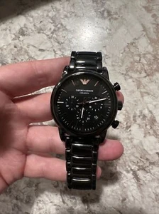 Emporio Armani Mens Ceramic Chronograph Watch, Black & Rose Gold Dial, AR1509 - Picture 1 of 3