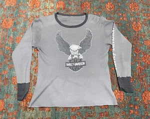 Vintage 80s Harley Davidson Eagle Waffle THERMAL T shirt size Medium made USA - Picture 1 of 12