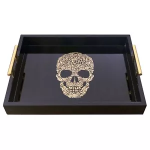 Modern Serving Tray with Gothic Skull Design Ottoman Tray Organizer Gift (Black) - Picture 1 of 3