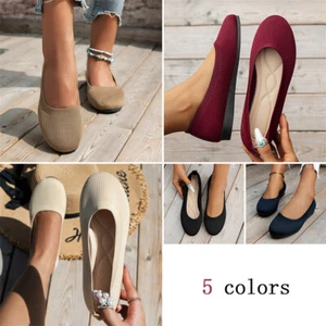 Lässige bequeme modische Strick-Ballerinas flache Schuhe atmungsaktiv runde Spitze Halbschuhe - Bild 1 von 22