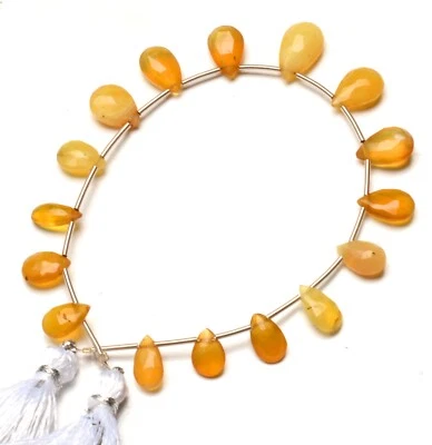 Natural Yellow Peru Opal Gem Multiple Size Pear Cut Briolette Beads Strand - Image 1 of 4