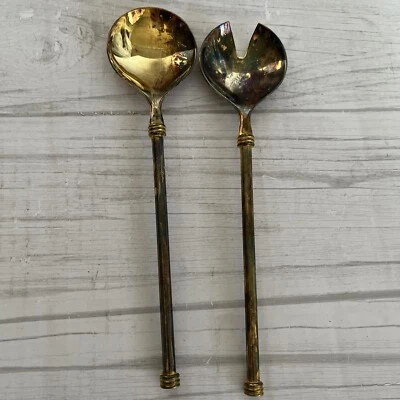 Juego de tenedores cuchara para servir ensalada tono dorado EP Zinc Italia vintage hecho en Italia Foto 1 de 4