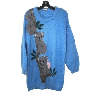 Suéter de Lana Koala Vintage Años 80 Cama Inteligente Australia Tejido a Mano Pullover Largo M-L - Imagen 1 de 4