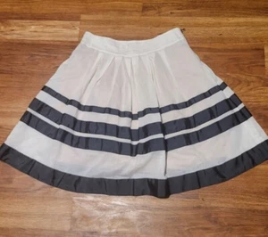 Odille For Anthropologie Cream Blacked Striped Cotton pleated Lined Skirt Sz 4 - Picture 1 of 6