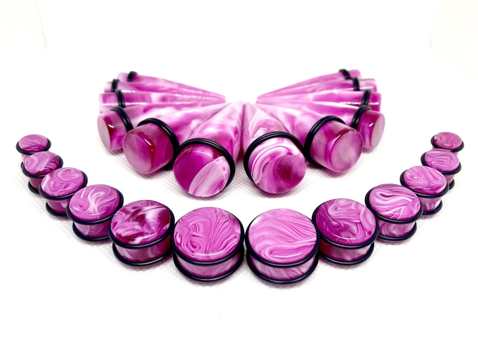 SALE - Marble Purple XL Acrylic Tapers + Plugs 00g - 13/16" - Image 1 of 1