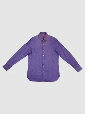 $575 Isaia Napoli Italia Hombres Púrpura Vintage Lino Botón Camisa Deportiva Talla 16/41 Foto 1 de 3