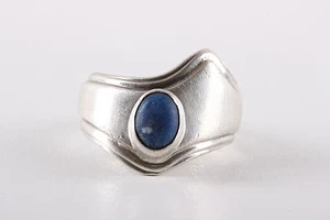 SA STERLING SILVER BLUE CABOCHON STONE RING SIZE 8 925 FINE VINTAGE 0619 - Picture 1 of 4