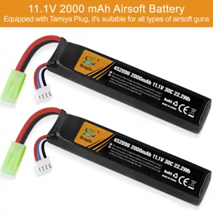 2 x 2000mAh 11,1V Airsoft Batterie 30C Hobby LiPo Akku mit Mini Tamiya Stecker - Bild 1 von 9