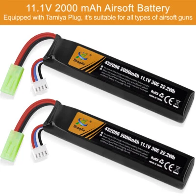2 Stk 11,1V 2000mAh 30C LiPo Batterie Mini Tamiya Stecker für Airsoft RC Modell - Bild 1 von 4