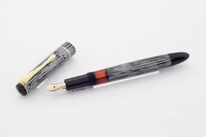 Soennecken 103 grau-gestreifttes Zelluloid Kolbenfüllhalter flex 14K B Goldfeder - Bild 1 von 6