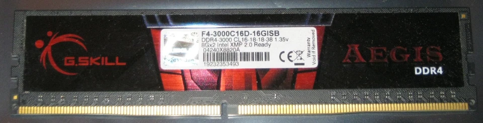 8GB G.Skill DDR4 RAM 3000MHz PC4-24000 DIMM 288-pol. CL16 F4-3000C16D-16GISB - Bild 1 von 1