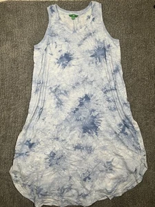 Dip Blue And White Water Tie Dye Sleeveless Maxi Flow Dress Womens Size 1x - Picture 1 of 7