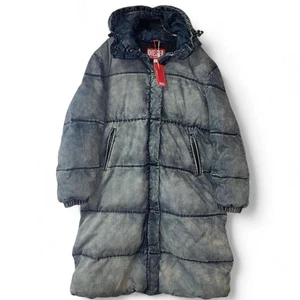 NUOVO $895 Diesel W-AVES lungo cappuccio puffer parka cappotto giacca denim - Foto 1 di 5