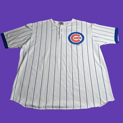 Vintage 1990 Chicago Cubs Striped Shirt Pinstripe Graphic Tee MLB Baseball XL - Image 1 of 4
