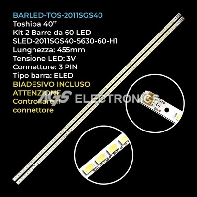 KIT 2 BARRE 60 LED STRIP LED TV TOSHIBA SLED-2011SGS40-5630-60-H1