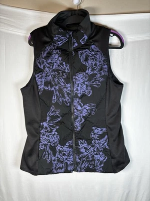 Chaleco Athleta Para Mujer M Negro Púrpura Floral Entrada Abajo Acolchado Deporte Correr Foto 1 de 4