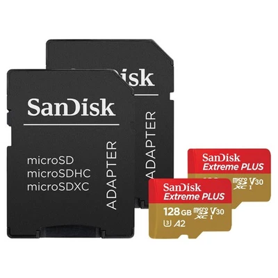 SanDisk Extreme Plus MicroSDXC UHS-I Cards 128 GB Pack Of 2 Brand New - Image 1 of 2