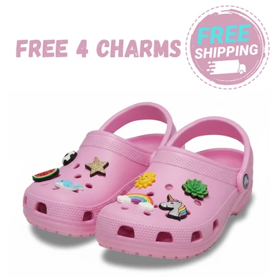 Crocs clássico tamanco unissex sandálias rosa sapatos confortáveis com 4 berloques - Imagem 1 de 4