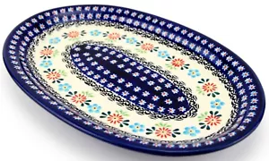 Plato ovalado de cerámica pulido de 12" de largo de Zaklady Boleslawiec Polonia - Imagen 1 de 4