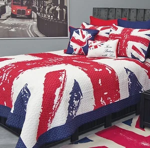 LETTO LAM UNION JACK 1 CUSCINO STANDARD FINTA TRAPUNTATO BANDIERA BRITANNICA INGHILTERRA - Foto 1 di 1