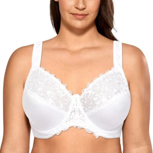 Ladies Super Plus Size Floral Lace Non Padded Underwire Lingerie Minimizer Bra - Picture 1 of 36