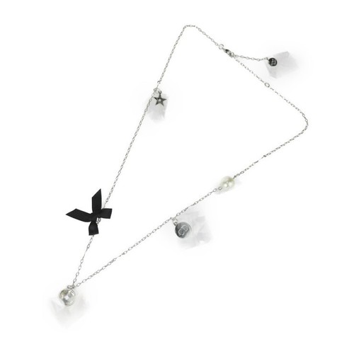 Collana Christian Dior vintage perle strass fiocco stella argento con scatola