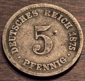 1875 C GERMAN EMPIRE 5 PFENNIG - XF - Scarce Coin - Lot #D9 - 150 Year-Old Gem!! - Bild 1 von 2