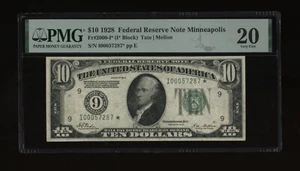 DBR 1928 $10 Minneapolis Numeral STAR Fr. 2000-I* PMG VF-20 Serial I00057287* - Picture 1 of 2