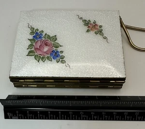 Vintage Guilloche Emaille Kompakt Zigarettenspiegel Kompakt Make-up Kamm Floral - Bild 1 von 15
