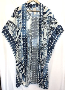 Chicos Filigree Burnout Ruana Kaftan Kimono Beach Cover Up Medium Coastal Resort - Picture 1 of 13