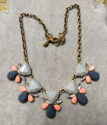 NUEVO AUTÉNTICO J. Collar de oro vintage de piedra y cristal gris/rosa Crew -16"+2" Foto 1 de 3