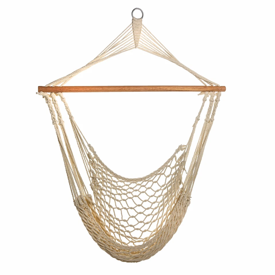 SVITA Hängesessel in Netz-Optik mit Stange Baumwollseil Naturmaterial - Bild 1 von 1