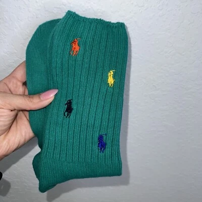 Polo Ralph Lauren Calcetines Hombres 7 Verde Alto Caballos Largos Logo Acanalado DD Foto 1 de 4