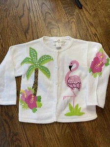 Sam’s Friend Boutique Cardigan Sweater Palm Flamingo Size 4/5 NWOT - Picture 1 of 5