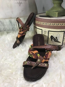 Libby Edelman Metallic Handkerchief Thong Sandals sz 6 Crocodile Flats Slides - Picture 1 of 8