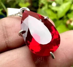 925 Solid Silver Pendant 45+CT Lab Grown Pigeons Blood Ruby Gemstone - Picture 1 of 5