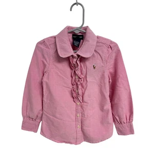 Vintage Ralph Lauren girls shirt pink long sleeve ruffle front size 5 - Picture 1 of 12