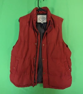 St Johns Bay Down Puffer Vest Mens Medium Red Zip Snap Buttons - Picture 1 of 9