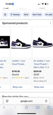 Tênis Nike Air Jordan 1 baixo masculino branco/preto-roxo quadra, tamanho 11.5 - Imagem 1 de 4