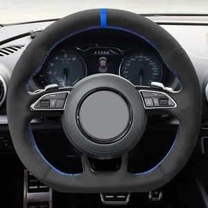 Cubierta de cuero para volante de gamuza línea negra-azul para Audi S3 2014-2017 S5 - Imagen 1 de 7