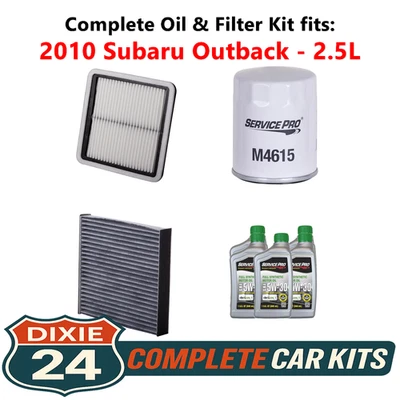 Fits: 2010 Subaru Outback 2.5L Complete Oil, Air & Cabin Filter Kit (5W-30) - Image 1 of 4