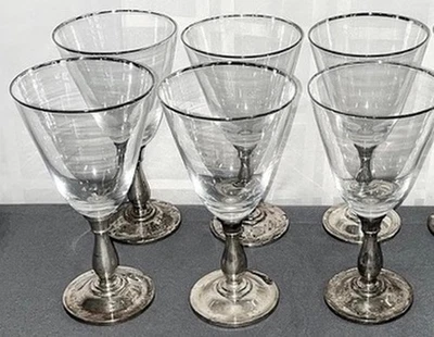 6 件套 Gorham 纯银 Lenox 水晶餐具,纯银底座 #1286 — 第 1/4 张图片